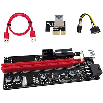 PCIe Riser x1 to x16 card (6-pin,MOLEX,SATA) ver.009 - přímá