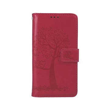 TopQ Pouzdro iPhone 13 mini knížkové Tmavě růžový strom sovičky 66432