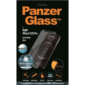 E-shop PanzerGlass Edge-to-Edge Antibakteriell für Apple iPhone 12/12 Pro Schwarz mit Blendschutz
