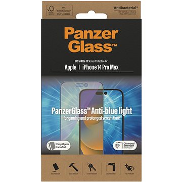 E-shop PanzerGlass für Apple iPhone 2022 6,7" Max Pro mit Anti-BlueLight Beschichtung und Einbaurahmen