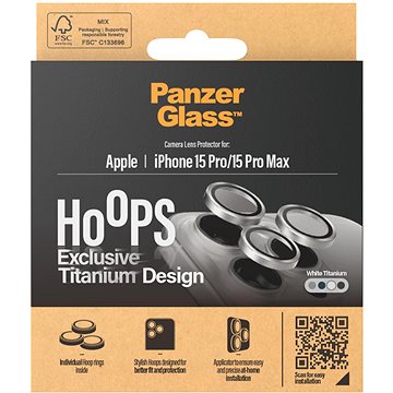 E-shop PanzerGlass HoOps Apple iPhone 15 Pro/15 Pro Max - Kamera-Linsenringe - weiß Titanium