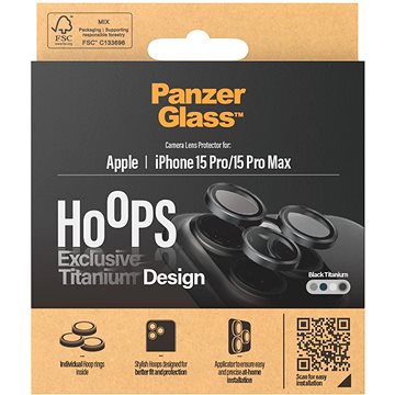 E-shop PanzerGlass HoOps Apple iPhone 15 Pro/15 Pro Max - Kamera-Linsenringe - schwarz Titanium