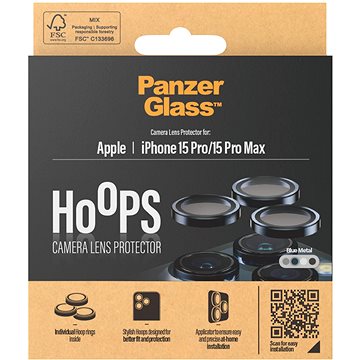 E-shop PanzerGlass HoOps Apple iPhone 15 Pro/15 Pro Max - Kamera-Linsenringe - blau Aluminium