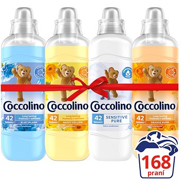 COCCOLINO Sensitive, Happy Yellow, Blue Splash, Orange Rush 4× 1,05 l (168 praní)
