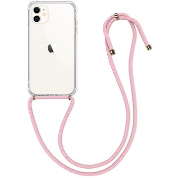 TopQ iPhone 11 silikon s růžovou šňůrkou průhledný 49694