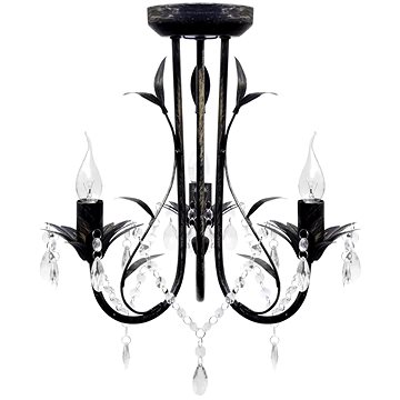 Art Nouveau black metal chandelier with crystal trimmings, for 3 E14 bulbs