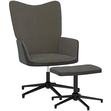 Relaxační křeslo se stoličkou tmavě šedé samet a PVC, 327843