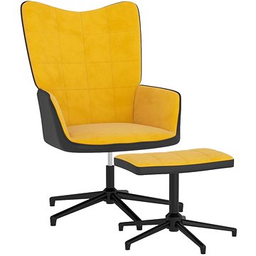 Relaxační křeslo se stoličkou hořčicově žluté samet a PVC, 327849