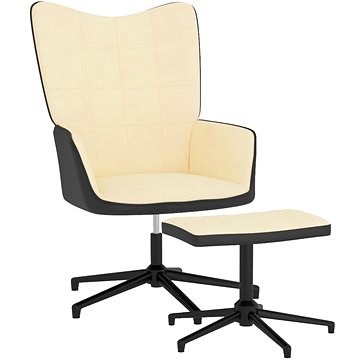 Relaxační křeslo se stoličkou krémově bílé samet a PVC, 327851