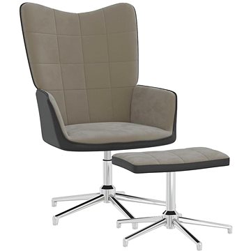 Relaxační křeslo se stoličkou světle šedé samet a PVC, 327864