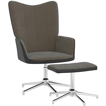 Relaxační křeslo se stoličkou tmavě šedé samet a PVC, 327865