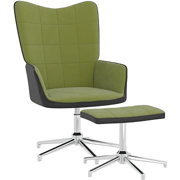 Relaxační křeslo se stoličkou světle zelené samet a PVC, 327867