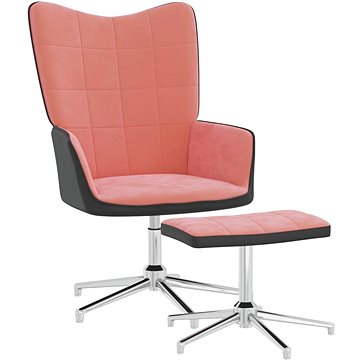 Relaxační křeslo se stoličkou růžové samet a PVC, 327868
