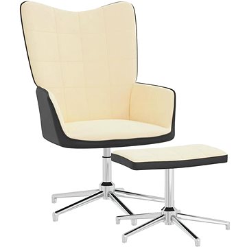 Relaxační křeslo se stoličkou krémově bílé samet a PVC, 327873