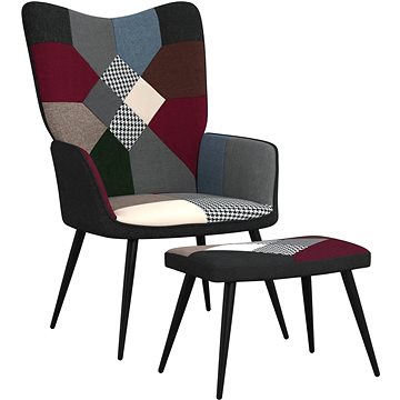 Relaxační křeslo se stoličkou patchwork textil , 328198