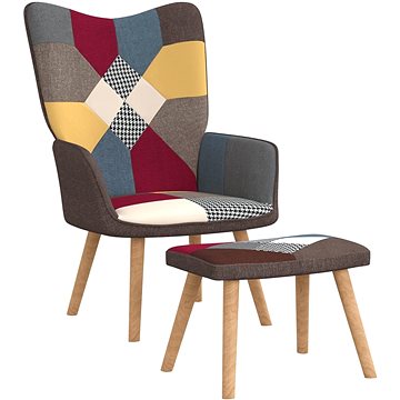 Relaxační křeslo se stoličkou patchwork textil , 328184