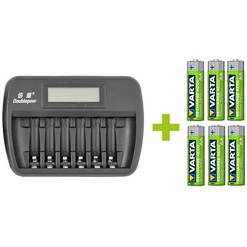 OXE Battery Charger AA + 6 ks nabíjecích baterií Varta 56706 R6 2100mAh NIMH basic