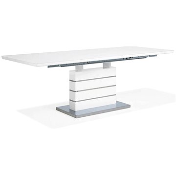 Rozkládací bílý jídelní stůl se základnou s nerezové oceli 180/220 x 90 cm HAMLER, 127843