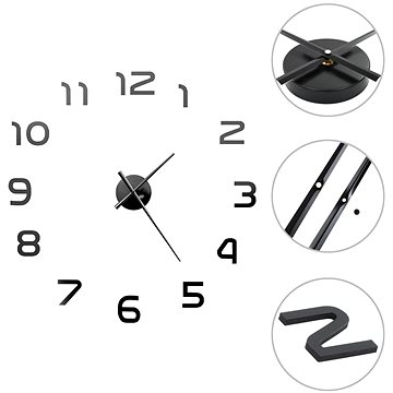 3D Nástěnné hodiny s moderním designem 100 cm XXL černé