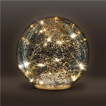LED skleněná vánoční koule, 20LED, měděná struktura, 3x AAA, IP20