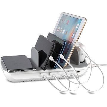 E-shop 4smarts Charging Station Family Evo 63W with PD, Wireless Charger and Cables, grey / white