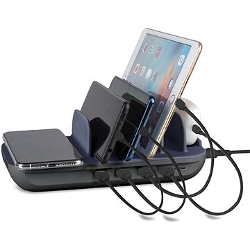 E-shop 4smarts Charging Station Family Evo 63W with Qi Wireless Charger incl.Cables, grey/cobal