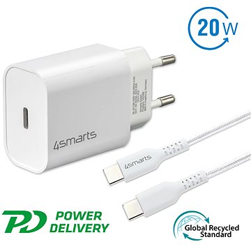 4smarts Wall Charger VoltPlug PD 20W and USB-C to USB-C Cable 1.5m white