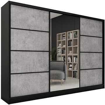 Nejlevnější nábytek Harazia 280 se zrcadlem - černý mat / beton