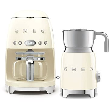 SMEG 50's Retro Style Překapávač 1,4l 10 cup krémový + Šlehač mléka 0,6l krémový