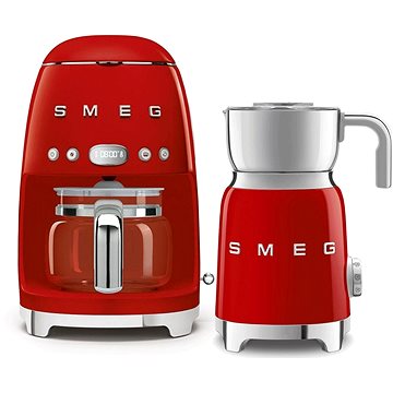 E-shop SMEG 50's Retro Style 1,4l 10 Tasse rot + SMEG 50's Retro Style 0,6l rot Milchaufschäumer