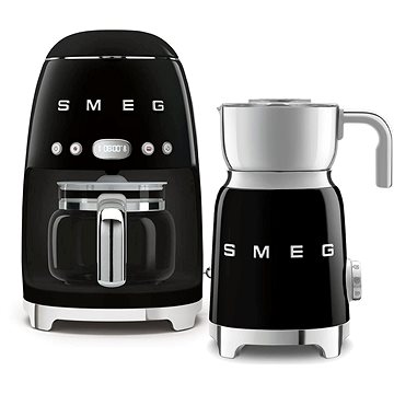 SMEG 50's Retro Style Překapávač 1,4l 10 cup černý + Šlehač mléka 0,6l černý
