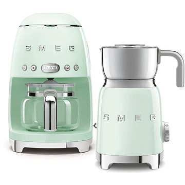SMEG 50's Retro Style Překapávač 1,4l 10 cup pastelově zelený + Šlehač mléka 0,6l pastelově zelený