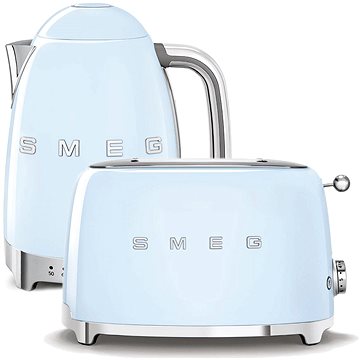 E-shop Wasserkocher SMEG 50's Retro Style 1,7l LED Anzeige pastellblau + Toaster SMEG 50's