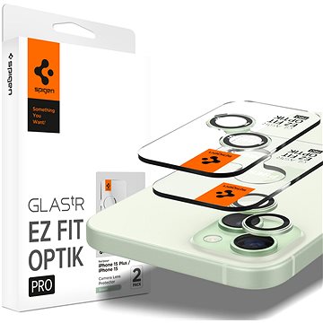 E-shop Spigen Glass tR EZ Fit Optik Pro 2 Pack Green iPhone 15/15 Plus/14/14 Plus