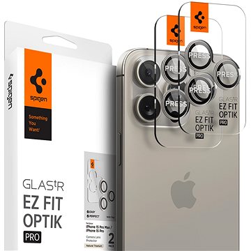 E-shop Spigen Glass tR EZ Fit Optik Pro 2 Pack Nature Titanium iPhone 15 Pro/15 Pro Max