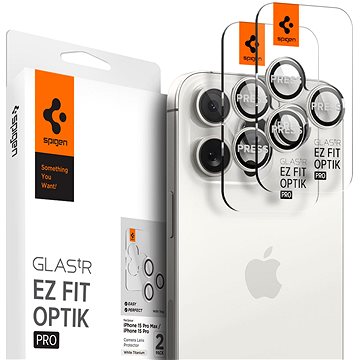 E-shop Spigen Glass tR EZ Fit Optik Pro 2 Pack White Titanium iPhone 15 Pro/15 Pro Max
