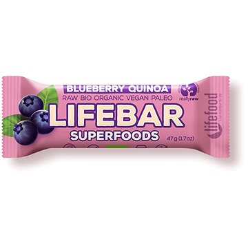 Lifefood Lifebar Superfoods RAW BIO 47 g, borůvka s quinoou
