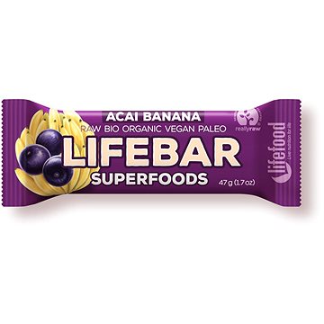 Lifefood Lifebar Superfoods RAW BIO 47 g, acai s banánem