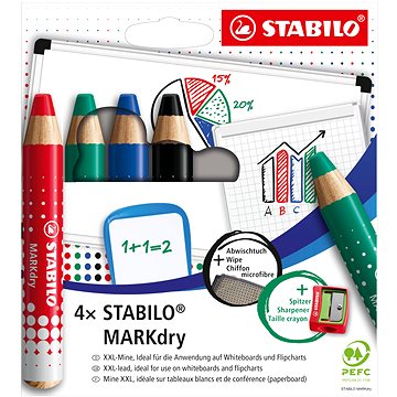 E-shop STABILO MARKdry - 4er-Set mit Anspitzer und Tuch - 4 verschiedene Farben