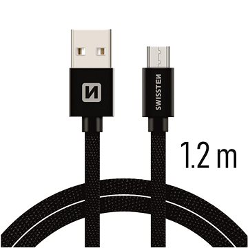 E-shop Swissten Textil Datenkabel Micro USB - 1,2 m - schwarz