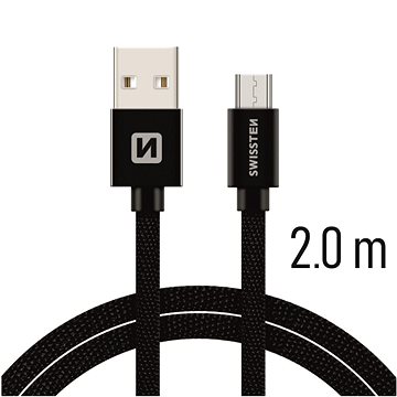 E-shop Swissten Textil Datenkabel Micro USB 2 m - schwarz