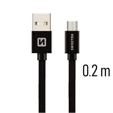 E-shop Swissten Textildatenkabel Micro USB 0,2 m schwarz