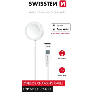 Swissten nabíjecí magnetický kabel pro Apple Watch, USB-C 1.2m