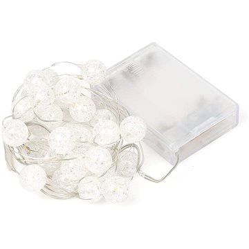 LED dekorační girlanda - kuličky 20×LED, studená bílá barva, 200 cm, 2× baterie AA