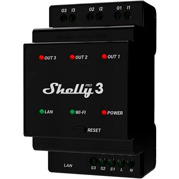 E-shop Shelly Pro 3, Schaltmodul 3x 16A auf DIN-Schiene, WiFi, LAN