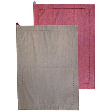 Home Elements Utěrka z recyklované bavlny, 2 ks, 50×70 cm, béžová + červená
