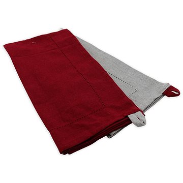 Home Elements Utěrka z recyklované bavlny, 2 ks, 50×70 cm, červená + béžová