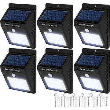 Tectake 6 Venkovních nástěnných svítidel LED integrovaný solární panel a detektor pohybu, černá