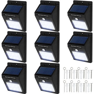 Tectake 8 Venkovních nástěnných svítidel LED integrovaný solární panel a detektor pohybu, černá