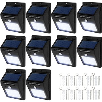 Tectake 10 Venkovních nástěnných svítidel LED integrovaný solární panel a detektor pohybu, černá